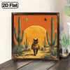 1 Vintage Astronaut Black Cat Space Art Wooden Wall Decor - 8x8inch Rustic Style Framed Desert Night Sky Illustration, Featuring Cactus And Planets, Whimsical Space Theme Indoor/Outdoor Decoration, Suitable For Home, Office, Cafe - Durable Wooden Pri